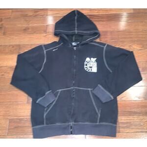 Akademiks Zip-Up Hoodie Black Y2K Streetwear Embroidered Logo Men’s L